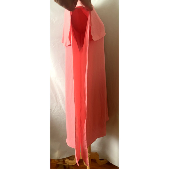 ELISE Coral/Salmon Crape Gauze Lined Asymmetric Calfan Dress Size XL - Picture 7 of 11